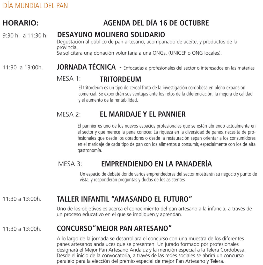 Agenda de Dia Mundial del Pan, 16 de octubre 2016 en Córdoba